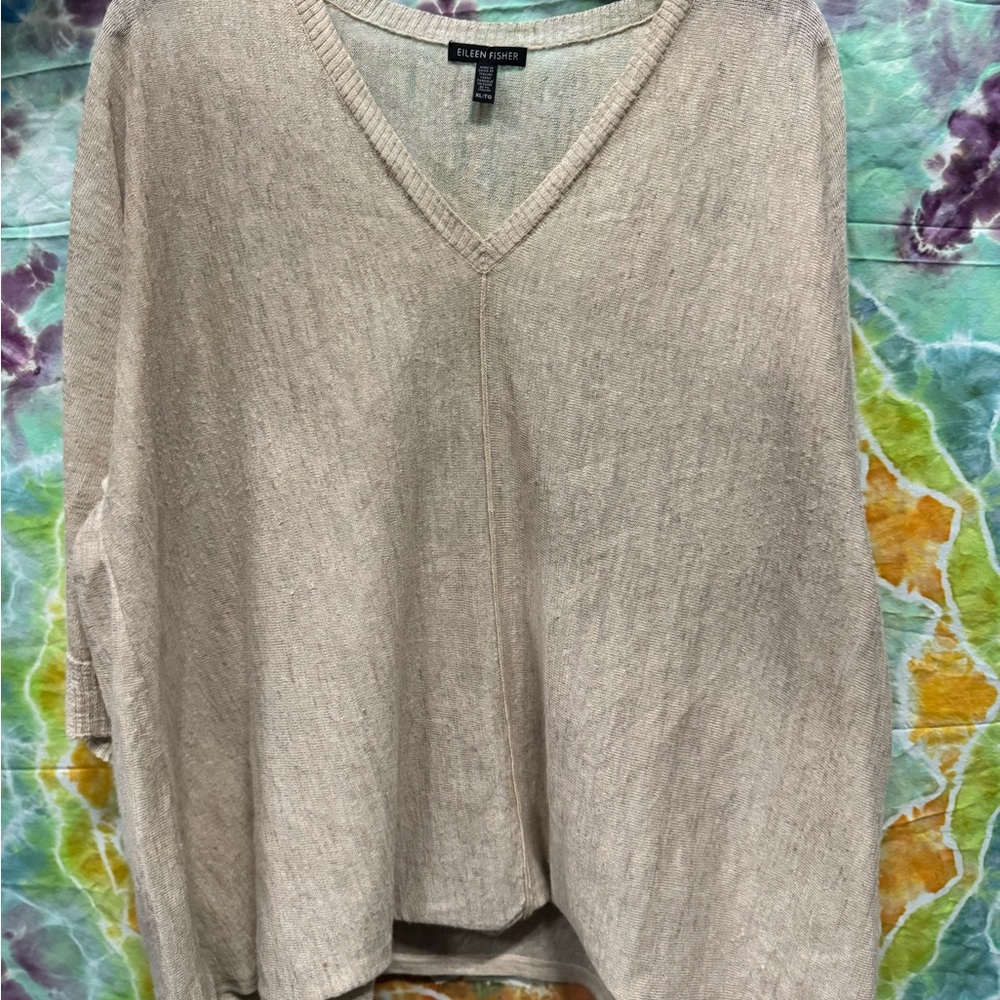 Eileen Fisher Light Tan V-Neck Top